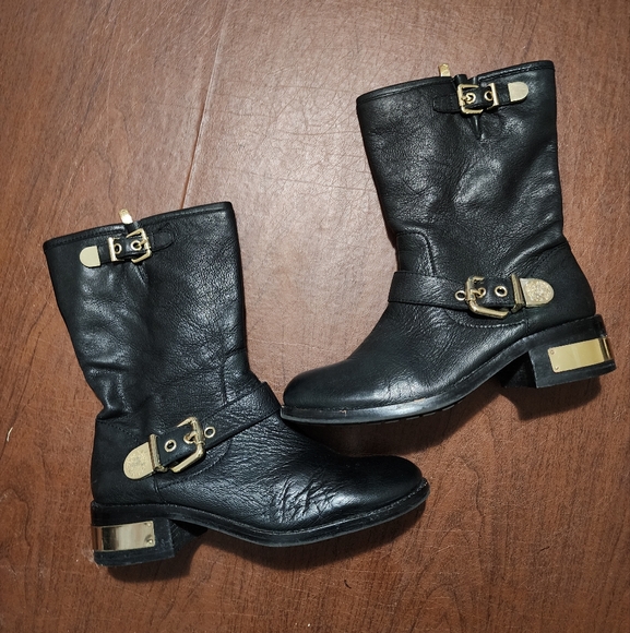 Vince Camuto Black Leather Boots with Gold Details - Picture 3 of 9